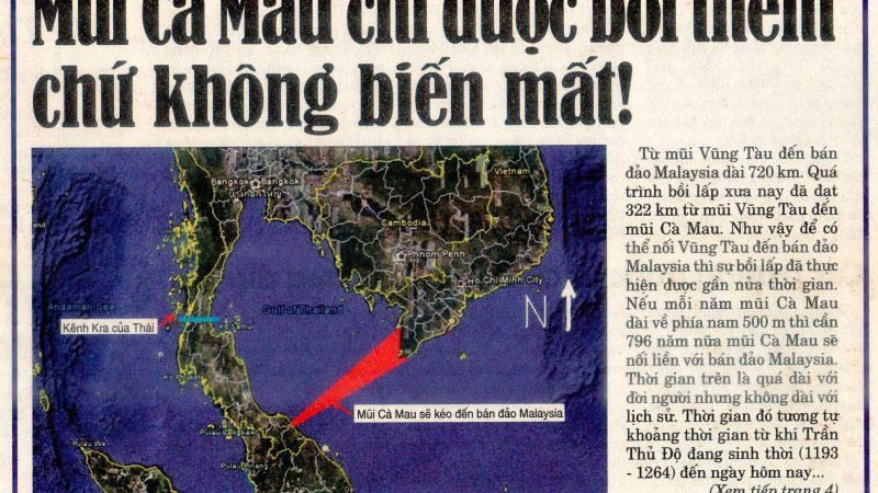Mũi Cà Mau chỉ được bồi thêm chứ không biến mất.    KS. Doãn Mạnh Dũng
